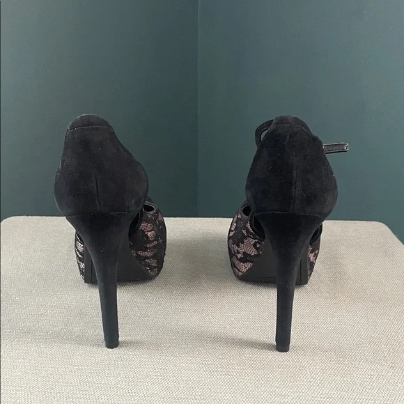 Guess Black Lace Overlay Pink platform Heels vintage - Picture 6 of 12